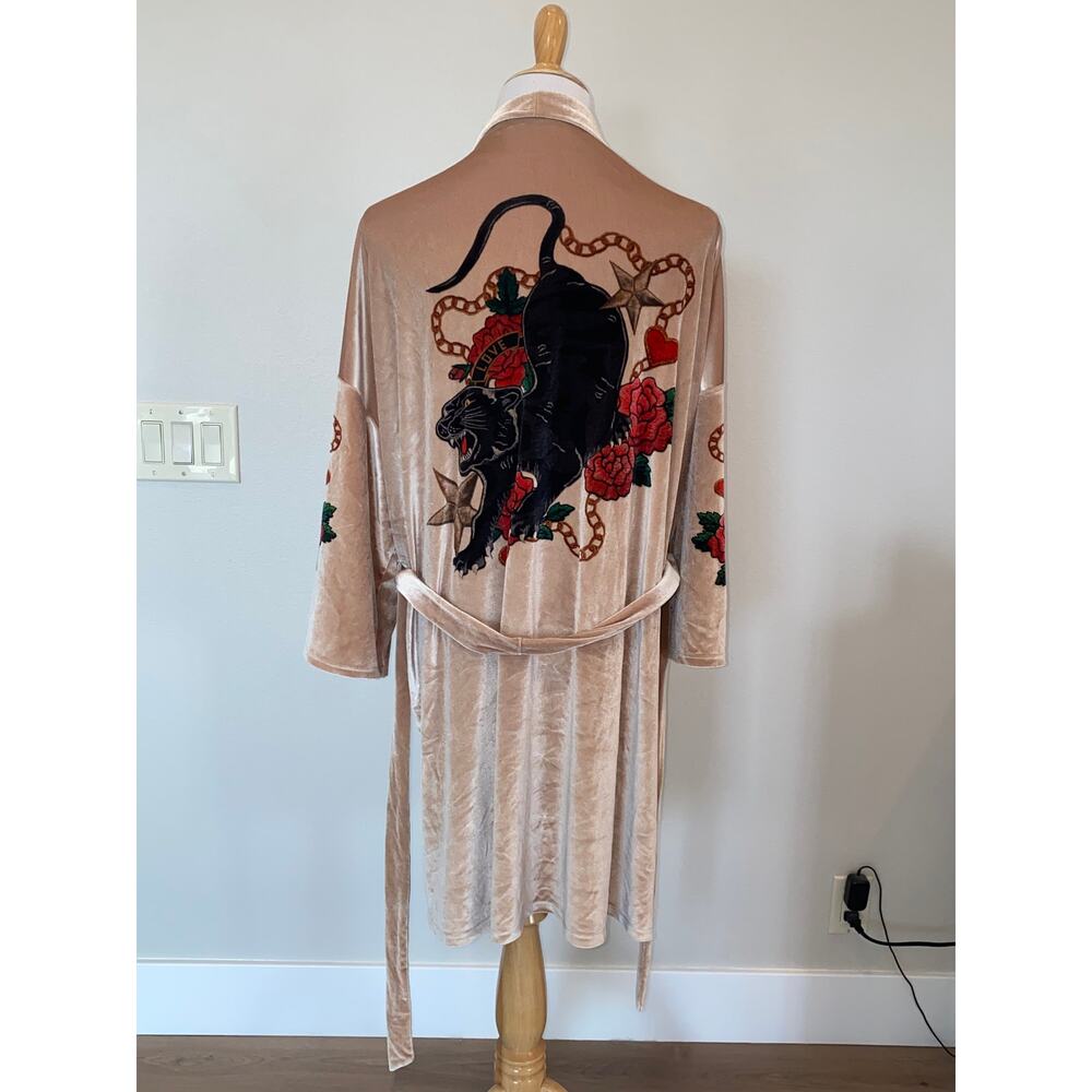 Jaded London Kimono Velvet Alley Back Cat Robe- Size M/L